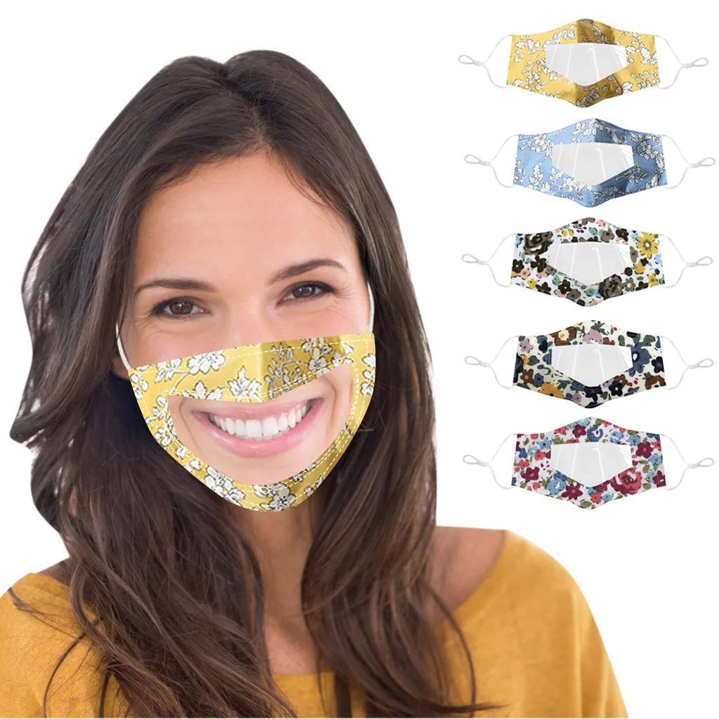 Фото Моющаяся многоразовая маска для рта Цветочная лица маска-коммуникатор улыбки