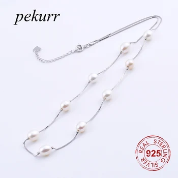 

White Shell Oblate Pearl Necklace 925 Sterling Silver Necklaces For Women Long Chains Choker Fashion Jewelry 9pcs