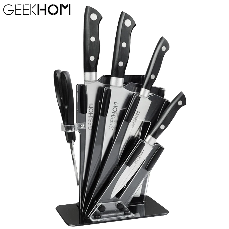 Kitchen Knives Set with Holder Chef Knife High Carbon Stainless Steel Sharp Cleaver Slicing Utility Knife Cooking Tools
Kitchen Knives Set with Holder Chef Knife High Carbon Stainless Steel Sharp Cleaver Slicing Utility Knife Cooking Tools