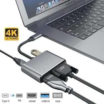 4 in 1 Type C To HDMI VGA USB3.0 Converter Aluminium Hub USB C 4K HD Audio Video Gray Aapter Fast Charger PD 87W for Macbook Pro
4 in 1 Type C To HDMI VGA USB3.0 Converter Aluminium Hub USB C 4K HD Audio Video Gray Aapter Fast Charger PD 87W for Macbook Pro