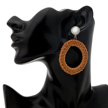 National Wind Exaggerated Bohemia Hand-woven Geometric Center of the Circle to Restore Ancient Ways the Cane Makes Up Earrings