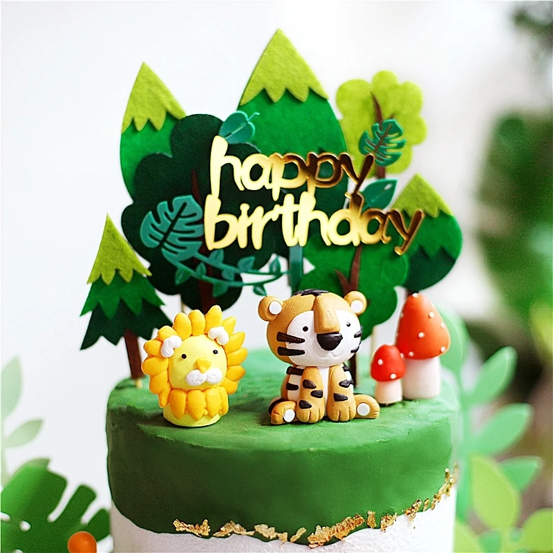 Animals Giraffe Lion Fox Decoration Monkey Cake Toppers for Children's Day Party Baby Happy Birthday Supplies Lovely Gifts
