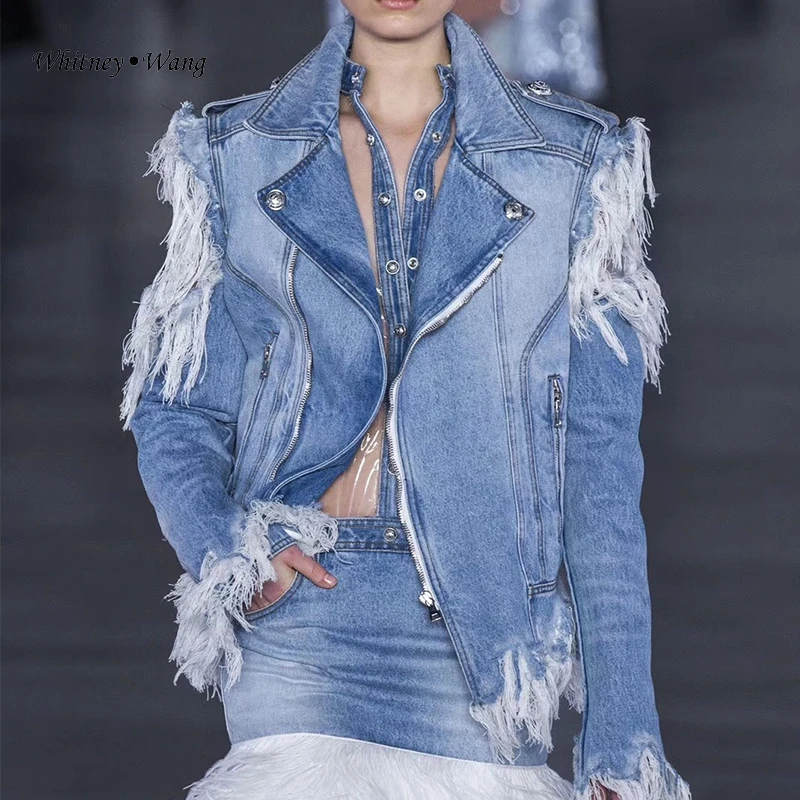 WHITNEY WANG 2019 Autumn Fashion Streetwear Hollow Out Ripped Tassel Denim Jacket Women Jean Coat
WHITNEY WANG 2019 Autumn Fashion Streetwear Hollow Out Ripped Tassel Denim Jacket Women Jean Coat