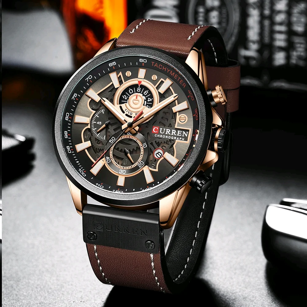 Fashion Clocks CURREN Business Creative Design Dial Chronograph Quartz Watch Men Sport Waterproof Lumious Leather Man Wristwatch
Fashion Clocks CURREN Business Creative Design Dial Chronograph Quartz Watch Men Sport Waterproof Lumious Leather Man Wristwatch