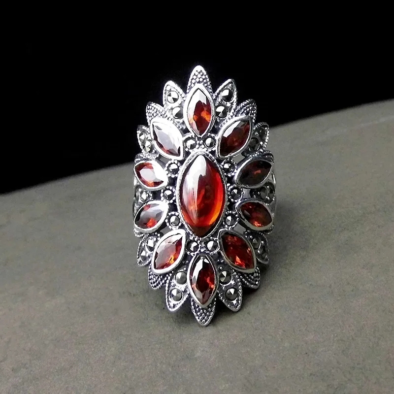 Genuine Gemstone .925 Sterling Silver Red Amber Ring Valentine Gifts for Her