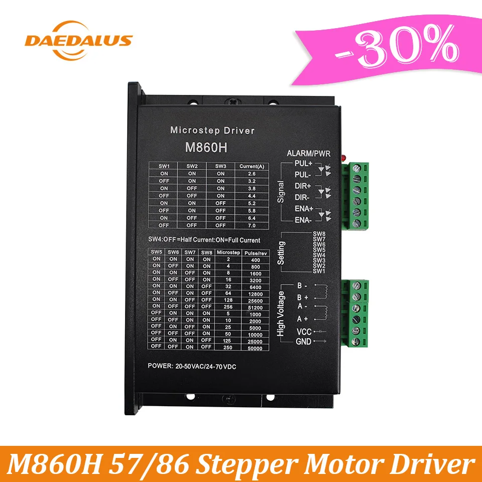 Daedalus M860H 57/86 Stepper Motor Driver 7A AC/DC 256 Subdivision Two Phase Stepper Motor Driver CNC Controller For Engraving
Daedalus M860H 57/86 Stepper Motor Driver 7A AC/DC 256 Subdivision Two Phase Stepper Motor Driver CNC Controller For Engraving