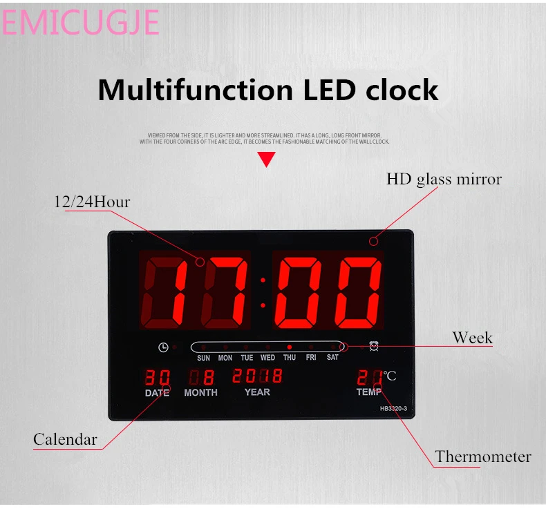 Week Display, Table Digital Thermometer Alarm Clock Big Number Alarm Clock Electronic LED Calendar Hanging Clock with
Week Display, Table Digital Thermometer Alarm Clock Big Number Alarm Clock Electronic LED Calendar Hanging Clock with