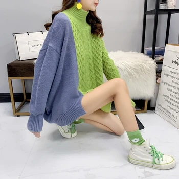TVVOVVIN Contrast Color Knitting Sweater Loose Fit Turtleneck Long Sleeve Women Pullovers New Fashion Autumn Winter 2019 B466
TVVOVVIN Contrast Color Knitting Sweater Loose Fit Turtleneck Long Sleeve Women Pullovers New Fashion Autumn Winter 2019 B466