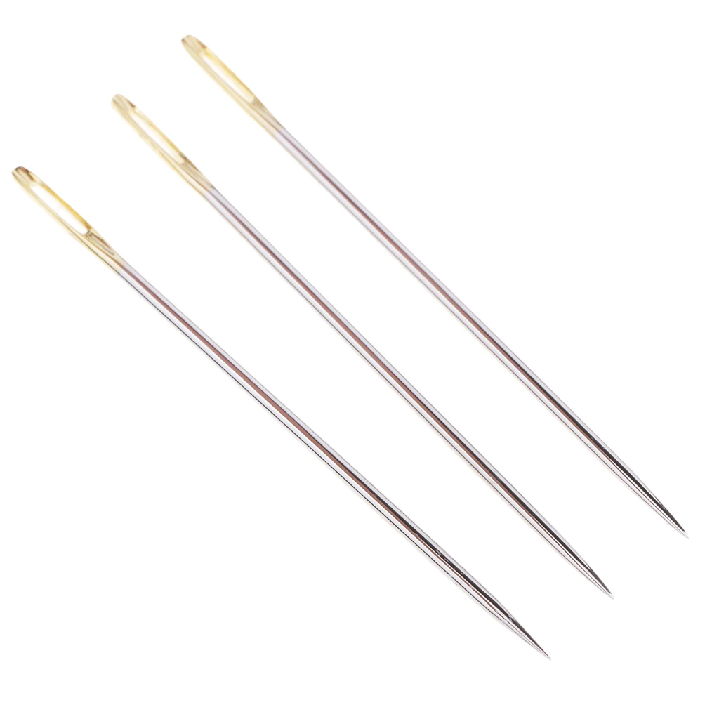 Set of 3 Silver Thick Steel Yarn Knitting Needles Household Hand Sewing Needles for Canvas, Carpet, Leather, Sacks & Sail Craft Set of 3 Silver Thick Steel Yarn Knitting Needles Household Hand Sewing Needles for Canvas, Carpet, Leather, Sacks & Sail Craft