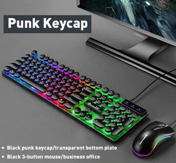 USB Wired Mechanical Keyboard&3D Mouse Set Punk Keycap Magic Waterproof Multi-Media Keyboard Mouse For Gamer LOL/PUGB
USB Wired Mechanical Keyboard&3D Mouse Set Punk Keycap Magic Waterproof Multi-Media Keyboard Mouse For Gamer LOL/PUGB