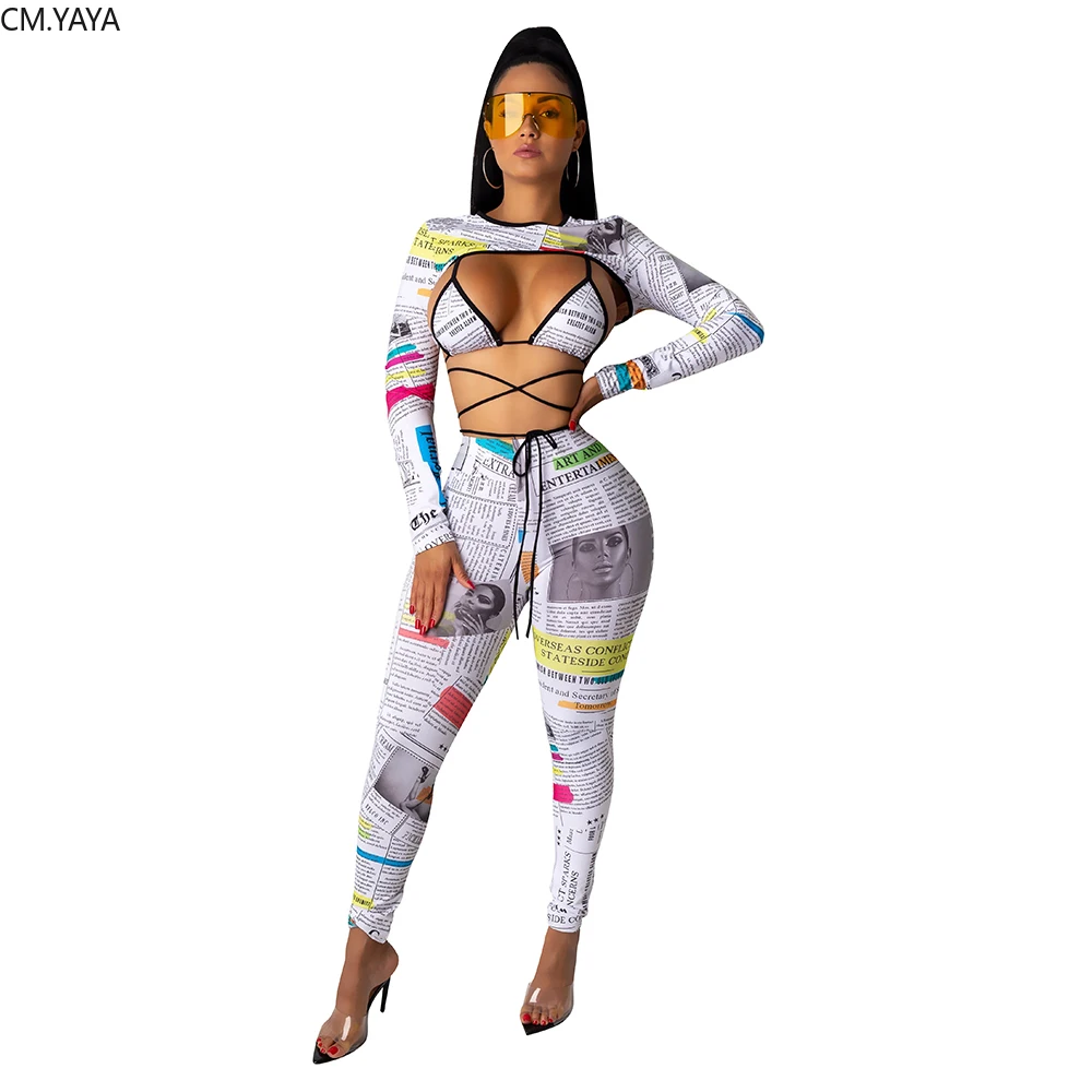 GL Winter Women's set tracksuit Full sleeve Newspaper Print Bra top Pant suit Sportwear Sexy night club 3 piece set Outfits 1197
GL Winter Women's set tracksuit Full sleeve Newspaper Print Bra top Pant suit Sportwear Sexy night club 3 piece set Outfits 1197