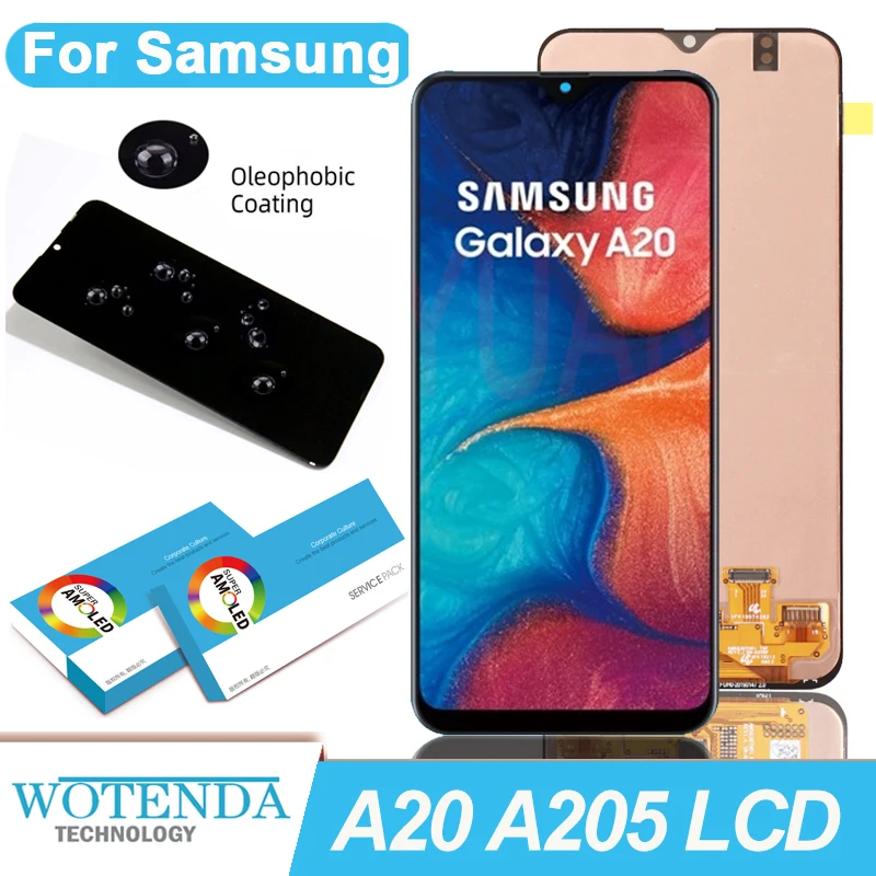 100% Оригинальный 6 4 "AMOLED дисплей для Samsung Galaxy A20 A205 SM-A205F Полный ЖК сенсорный экран