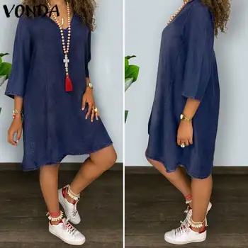 VONDA Denim Dress Women Casaul Loose 3/4 Sleeve Knee Length Dress 2020 Summer Sundress Plus Size Bohemian Holiday Vestido S-5XL
VONDA Denim Dress Women Casaul Loose 3/4 Sleeve Knee Length Dress 2020 Summer Sundress Plus Size Bohemian Holiday Vestido S-5XL