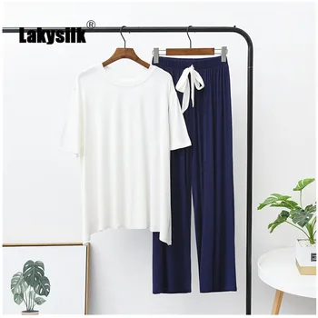 2020 New Pajamas Sets Women 100% Cotton Thin O-neck Short Sleeve Wide Leg Long Pants Sleepwear Spring Summer Casual Lady Pajama
2020 New Pajamas Sets Women 100% Cotton Thin O-neck Short Sleeve Wide Leg Long Pants Sleepwear Spring Summer Casual Lady Pajama