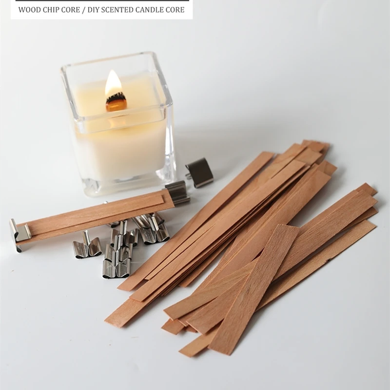 Description Picture 3 of item20PCS Wooden Candles Wick with Sustainer Tab DIY Candle Making Supplies Soy Parffin Wax Wick for Family XJ27