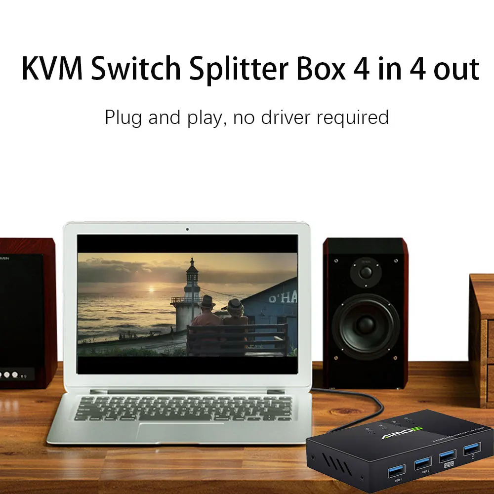 Generic AIMOS KVM Switch Junction Box 4 In 4 Out USB 2.0 Switch