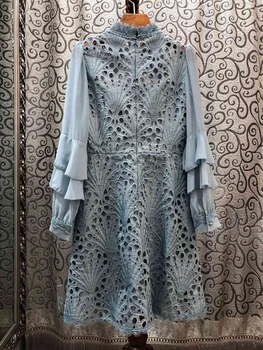 Top Quality New 2020 Summer Runway Style Women Hollow Out Embroidery Patterns Ruffle Patchwork Long Sleeve Blue Dress Vestido
Top Quality New 2020 Summer Runway Style Women Hollow Out Embroidery Patterns Ruffle Patchwork Long Sleeve Blue Dress Vestido