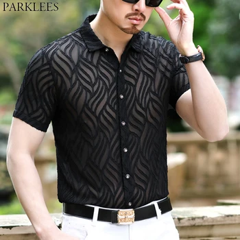 Mens Wave Mesh See Through Fishnet Clubwear Shirts 2020 Sexy New Transparent Lace Undershirts Men Club Party Event Chemise Homme
Mens Wave Mesh See Through Fishnet Clubwear Shirts 2020 Sexy New Transparent Lace Undershirts Men Club Party Event Chemise Homme