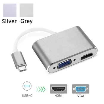 USB- C to HDMI VGA Adapter, 2 in 1 USB 3.1 Type C to VGA HDMI 4K UHD Converter Adaptor Dual screen display with Aluminium F821
USB- C to HDMI VGA Adapter, 2 in 1 USB 3.1 Type C to VGA HDMI 4K UHD Converter Adaptor Dual screen display with Aluminium F821