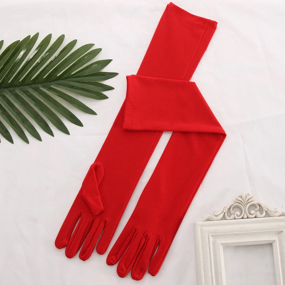 Stretch Satin White Glove Long Bridal Gloves Black Red Elbow Length Women Dance Party Wedding Gloves Full Finger Guantes Boda Stretch Satin White Glove Long Bridal Gloves Black Red Elbow Length Women Dance Party Wedding Gloves Full Finger Guantes Boda