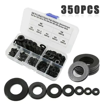 350pcs/set New 7 Sizes Black Nylon Flat Washer Assortment Kit M2/M2.5/M3/M4/M5/M6/M8 Hardware Accessories Fasteners 
350pcs/set New 7 Sizes Black Nylon Flat Washer Assortment Kit M2/M2.5/M3/M4/M5/M6/M8 Hardware Accessories Fasteners