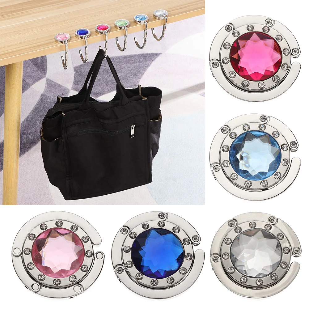 Фото NEW Portable Metal Folding Hook Purse Handbag Table Clasp Desk Hooks Crystal Alloy Bag Hanger | Дом и сад