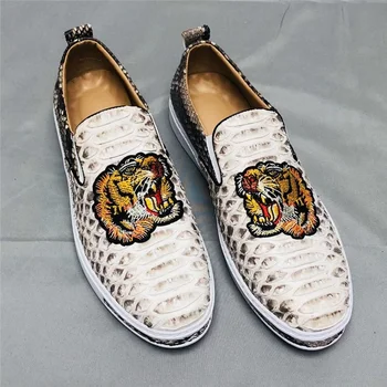 Exotic Genuine Python Leather Embroidery Tiger Men's Casual Flats Loafers Authentic Real Snakeskin Male Slip-on Walking Shoes
Exotic Genuine Python Leather Embroidery Tiger Men's Casual Flats Loafers Authentic Real Snakeskin Male Slip-on Walking Shoes