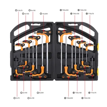 

16PC T-Handle Hex Key Wrench Set Hex Metric H2 H2.5 H3 H4 H5 H6 H8 H10 Torx T10 T15 T20 T25 T30 T30 T40 T45 T50 CRV Hand Tool