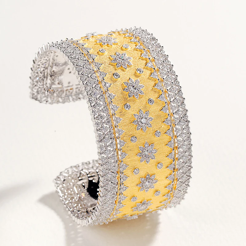 Luxury 18k Gold in Solid Sterling Silver Hollow Lace Open Cuff Bangle Be Customized, Need One Month
Luxury 18k Gold in Solid Sterling Silver Hollow Lace Open Cuff Bangle Be Customized, Need One Month