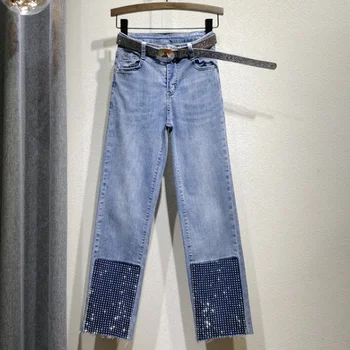 Fashion Hot Drilling Jeans Women's Straight-leg Pants Loose-Fit Slimming Contrast Color Denim Pants Spring and Autumn Stretch
Fashion Hot Drilling Jeans Women's Straight-leg Pants Loose-Fit Slimming Contrast Color Denim Pants Spring and Autumn Stretch