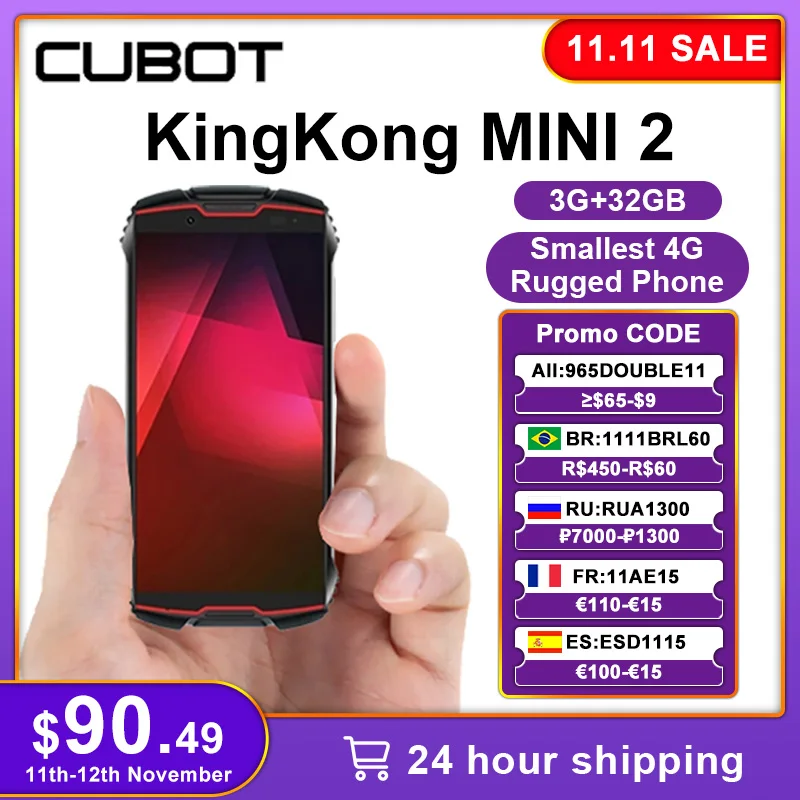 Cubot KingKong MINI 2 водонепроницаемый прочный телефон 4 "QHD + экран 3 ГБ 32 Гб 4G LTE Dual-SIM Face ID