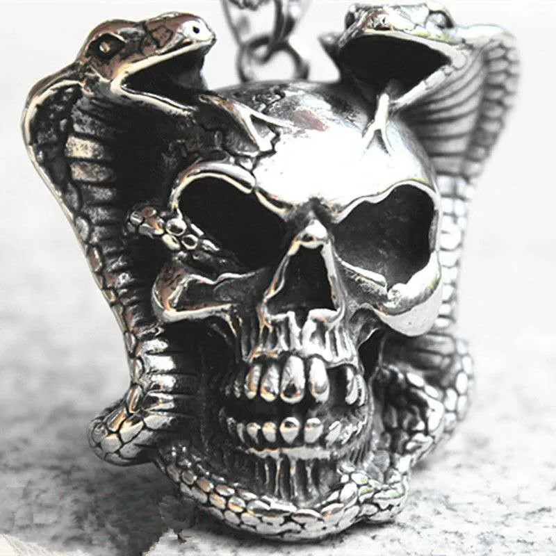 

Domineering 316L Stainless Steel Double-headed Snake Skull Pendant for Motorcycle Party Biker Pendant Men Women Hip Hop Jewelry