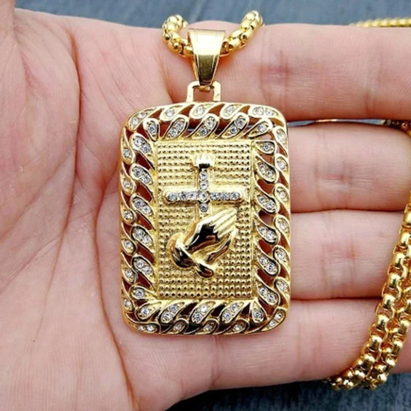 Men's 316L Stainless Steel Chain Pendant Necklace Religious Square Praying Hands Cross Necklace Motorcycle Party Hip Hop Jewelry
Men's 316L Stainless Steel Chain Pendant Necklace Religious Square Praying Hands Cross Necklace Motorcycle Party Hip Hop Jewelry