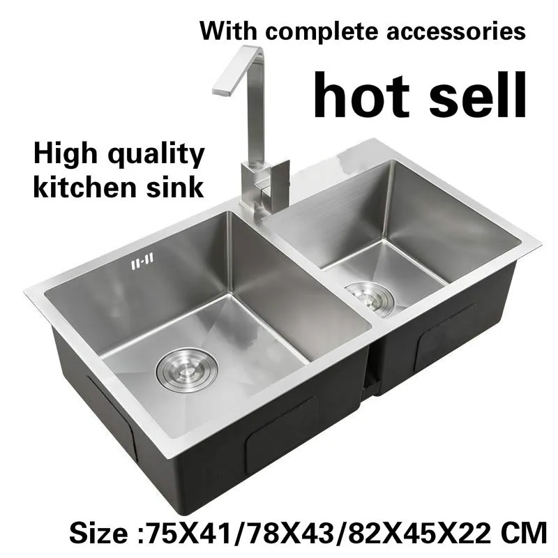 

Tangwu 4 mm thick high-grade kitchen sink food-grade 304 stainless steel hand made big double groove 75X41/78X43/82X45x22 CM