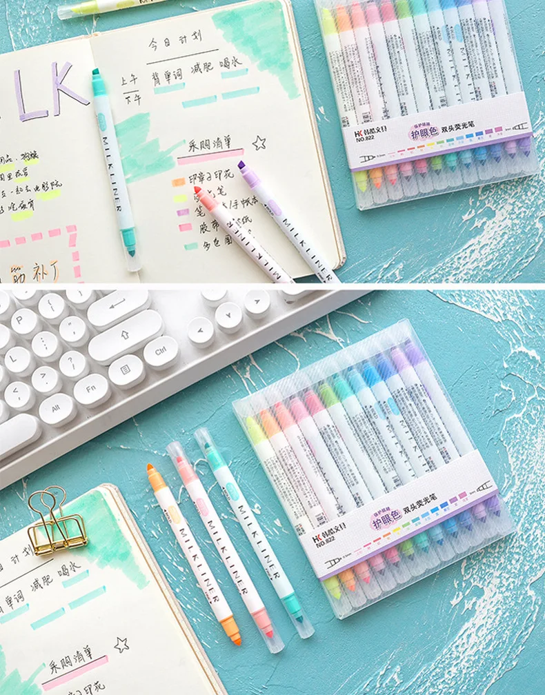 Generic 12 Colors Set Cute Mild Liner Pens Highlighter Dual Double