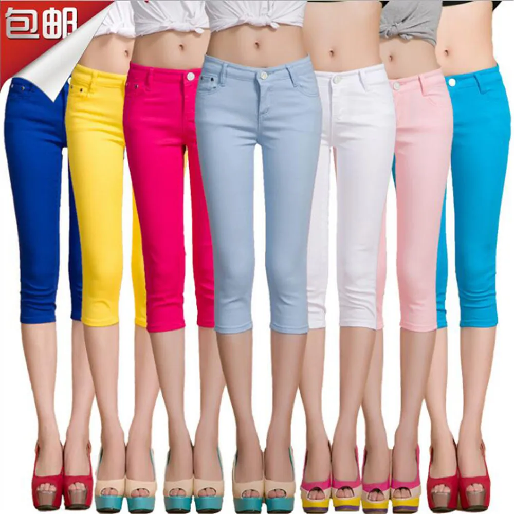 

Whole cotton colour Elastic force Cropped Trousers Pencil pants high waist jeans woman skinny women jeans mujer jean plus size