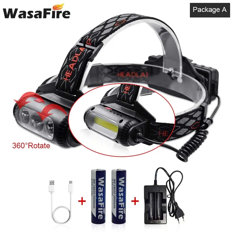 

Waterproof 8 Modes Head Lamp Q5+COB Led Headlamp 800LM 360 Degree Rotate Headlight with USB Charging Cable+18650 Battery+Charger