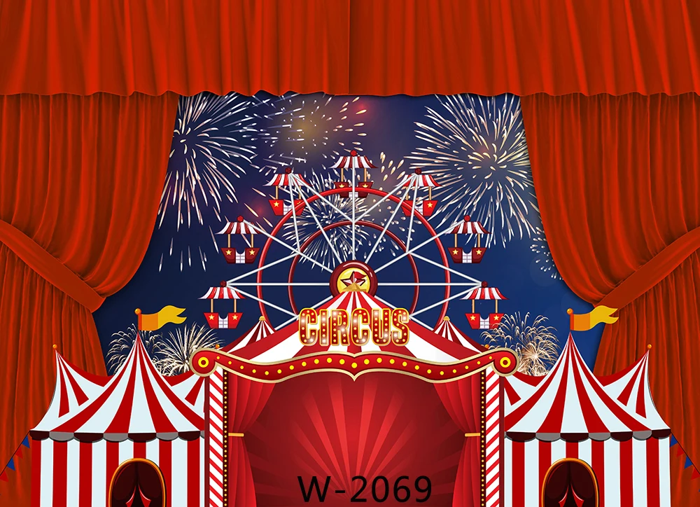 Red Curtain Circus Tent Carnival Backdrop For Kids 1st Birthday Party Red Stripes Photo Background Wall Table Decor Photophone