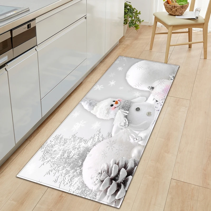 

Kitchen Floor Area Rug White Snowman Christmas Lantern Santa Print Bedroom Waterproof Mats Bathroom Nonslip Hallway Carpet