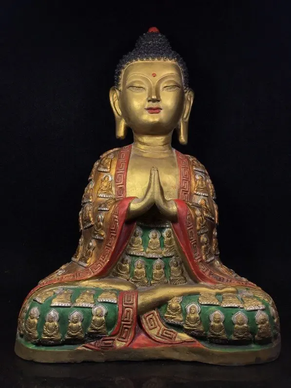 16" Tibet Buddhism Temple Old Bronze Painted Shakyamuni Buddha Statue The unity of Buddha in Buddha Enshrine the Buddha
16" Tibet Buddhism Temple Old Bronze Painted Shakyamuni Buddha Statue The unity of Buddha in Buddha Enshrine the Buddha