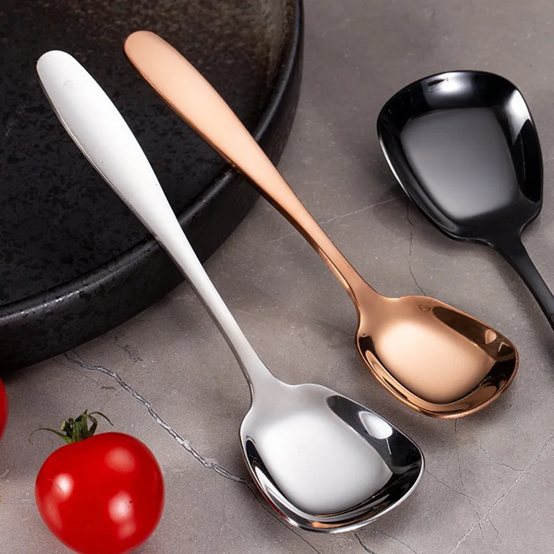 

Stainless Steel Coffee Spoon Square Head Long Handle Spoon Tea Spoons Drinking Flatware Thickened Dessert Spoons Kitchen Gadgets