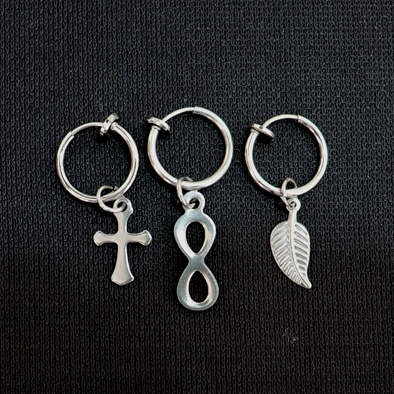3 Style Stainless Steel Small Cute Cuff Hoop Earrings Cross/Leaf/Infinity Silver Huggies Loop Clip Earring For Male Jewelry
3 Style Stainless Steel Small Cute Cuff Hoop Earrings Cross/Leaf/Infinity Silver Huggies Loop Clip Earring For Male Jewelry