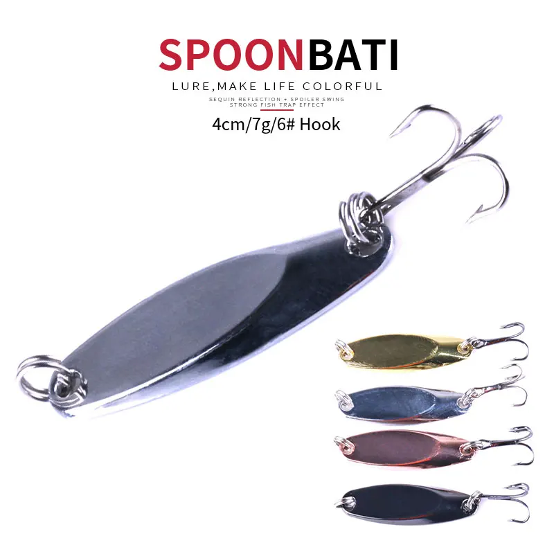 

HENGJIA 1PC 4 Colors Metal Spoon Fishing Lure 4CM 7G 6#Treble Hook With High Quality Fishing Tackle