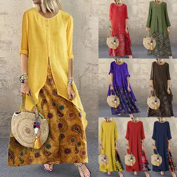 Plus Size Dress Women's Long Sleeve Boho Floral O Neck Holiday Kaftan Maxi Dress Beach Sundress /BY 
Plus Size Dress Women's Long Sleeve Boho Floral O Neck Holiday Kaftan Maxi Dress Beach Sundress /BY