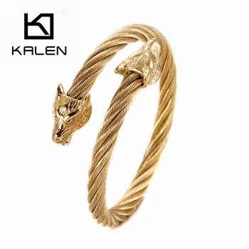 KALEN Punk Animal Double Wolf Heads Bangles Bracelets Gold Color Stainless Steel Twist Male Jewelry Christmas Gift
KALEN Punk Animal Double Wolf Heads Bangles Bracelets Gold Color Stainless Steel Twist Male Jewelry Christmas Gift