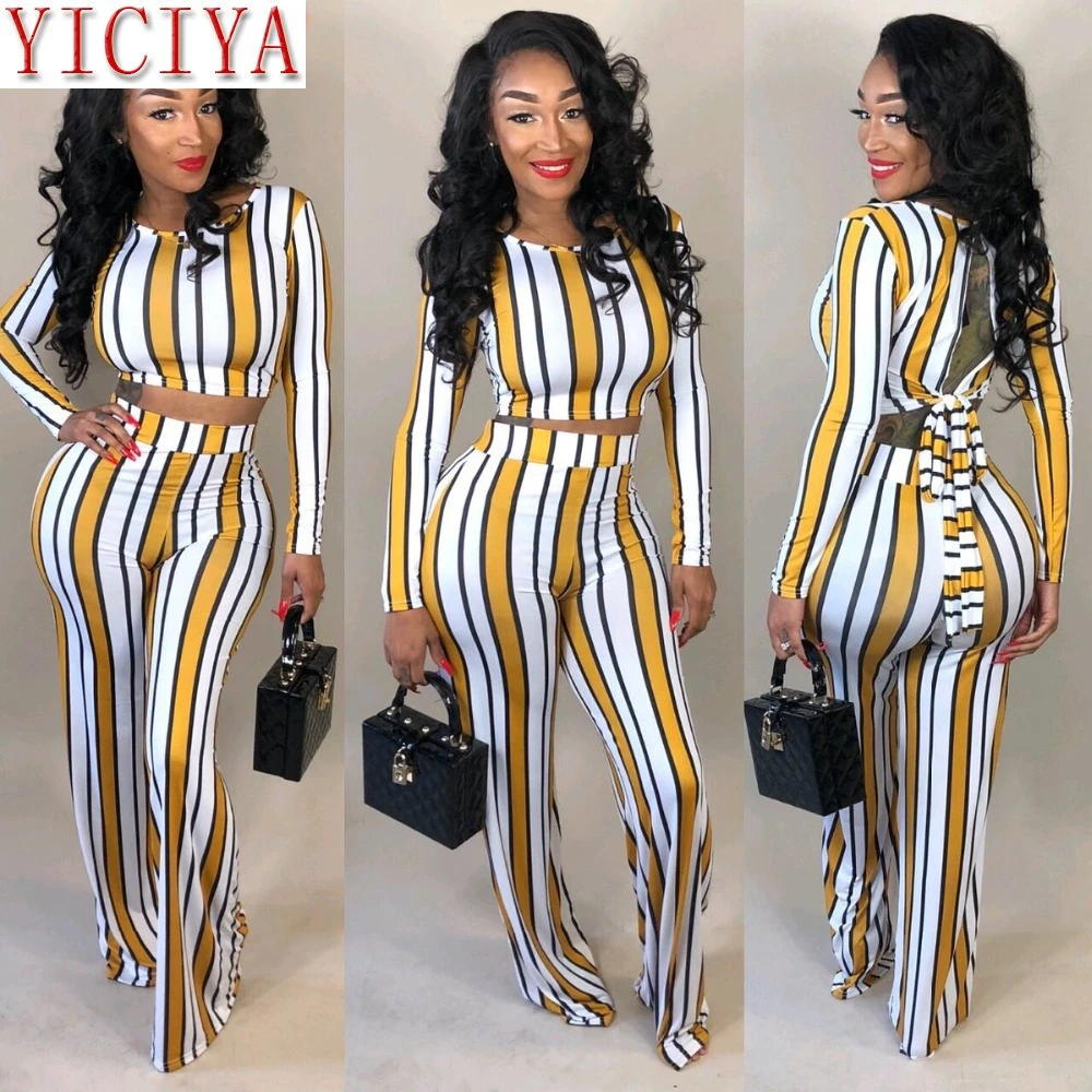 2020 2 Piece Sets Womens Outfits Long Sleeve Striped Matching Set Tracksuit Festival Club Clothing Top And Pants Yellow Clothing
2020 2 Piece Sets Womens Outfits Long Sleeve Striped Matching Set Tracksuit Festival Club Clothing Top And Pants Yellow Clothing