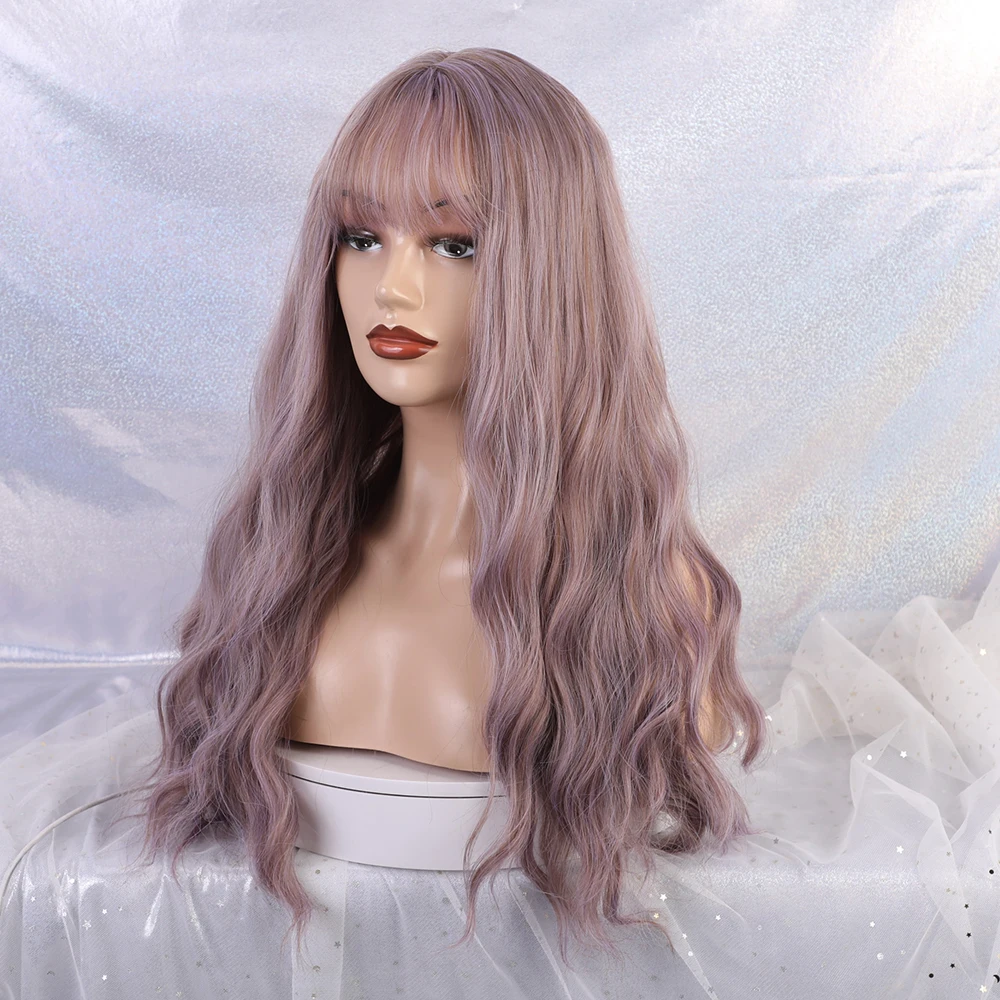 LOUIS FERRE Long Wavy Wigs Synthetic Wigs Ombre Blue Purple Wig with Bangs High Temperature Fiber for Black Women Heat Resistant LOUIS FERRE Long Wavy Wigs Synthetic Wigs Ombre Blue Purple Wig with Bangs High Temperature Fiber for Black Women Heat Resistant