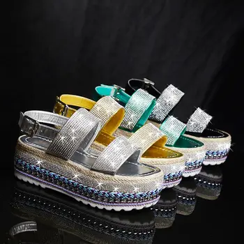 Summer Beach Bling Bling Crystal Rome Ladies Sandals Rhinestone Platform Mixed Color Wedges Women Sandals Shoes Woman A-164
Summer Beach Bling Bling Crystal Rome Ladies Sandals Rhinestone Platform Mixed Color Wedges Women Sandals Shoes Woman A-164