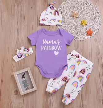 Pudcoco 4pcs Lovely Newborn Baby Girls Rainbow Short Sleeve Bodysuit Jumpsuit Long Pants Hat Headband Outfits Set
Pudcoco 4pcs Lovely Newborn Baby Girls Rainbow Short Sleeve Bodysuit Jumpsuit Long Pants Hat Headband Outfits Set