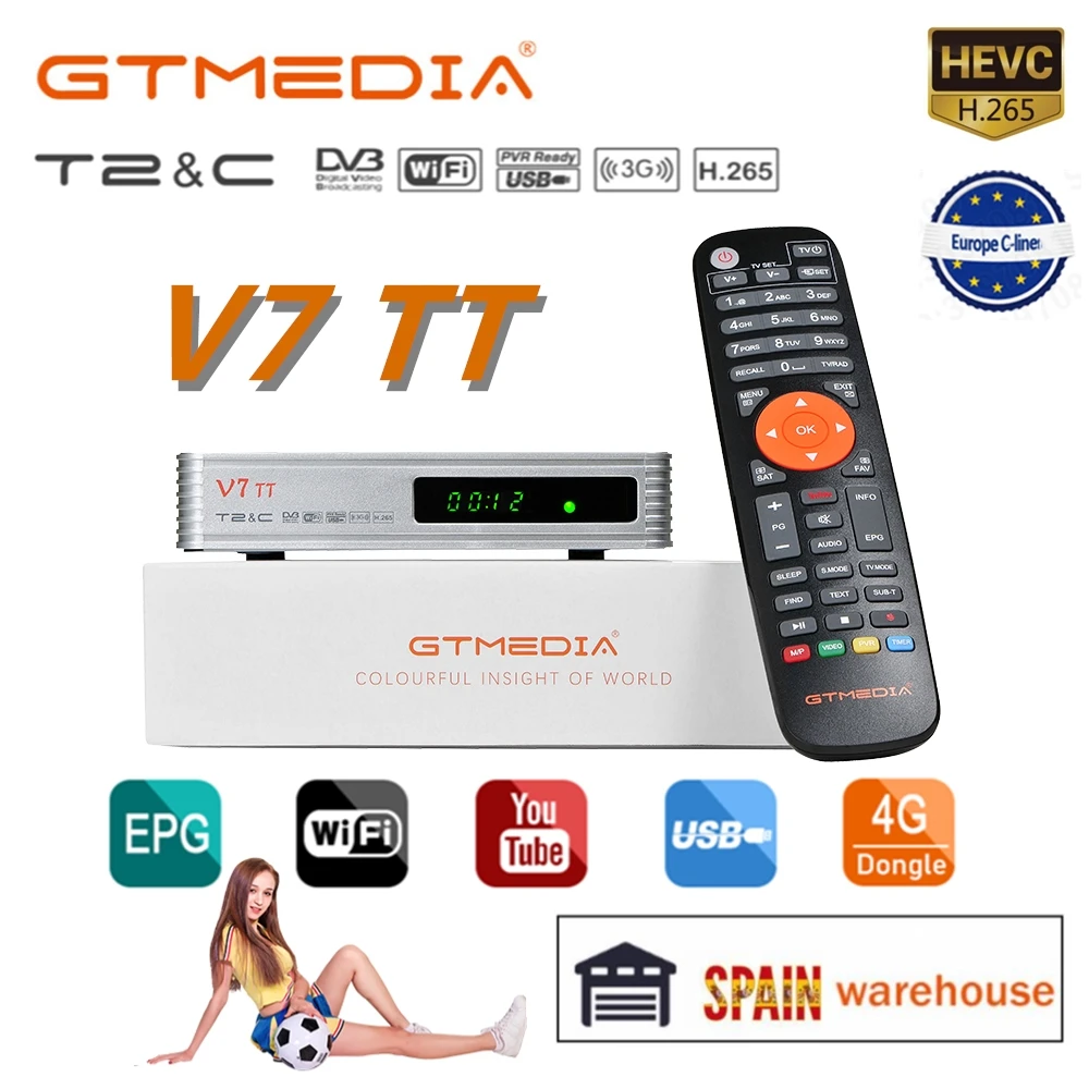 NEW TV box GTMEDIA V7 TT DVB-T/T2/C update from TT Pro Support USB PVR Ready and USBwifi to Network Sharing cline free Spain
NEW TV box GTMEDIA V7 TT DVB-T/T2/C update from TT Pro Support USB PVR Ready and USBwifi to Network Sharing cline free Spain